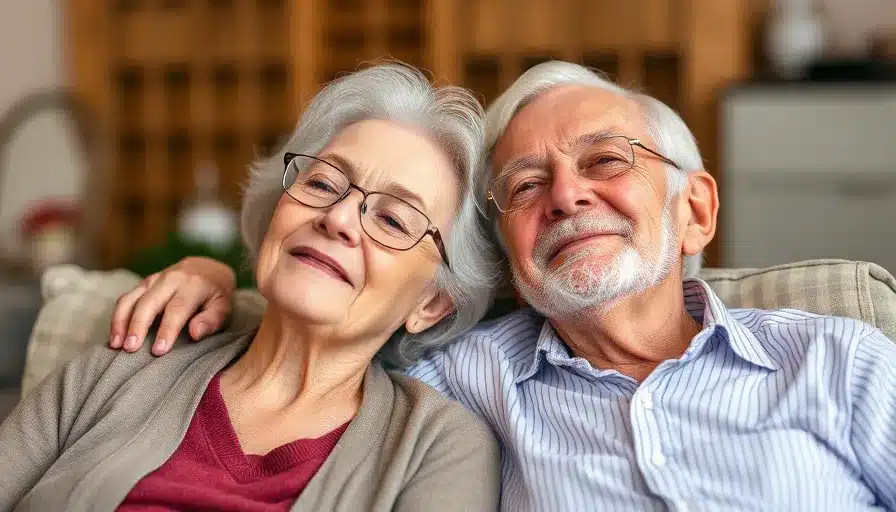 elderly couple looking relaxed